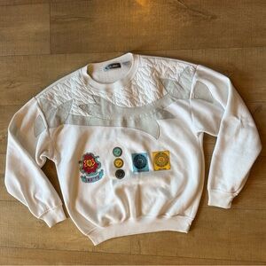 VTG Mark Elliot mixed media White Sweatshirt with graphics leather detail large